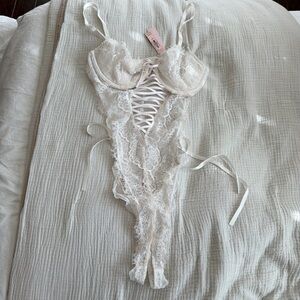 Victoria's Secret Cream Lace Tie-Front Bodysuit